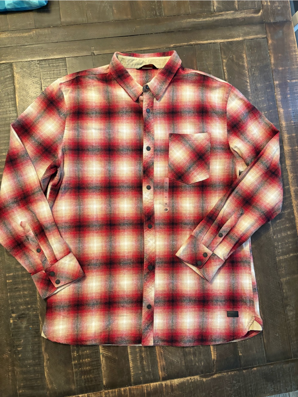 Outpost Makers Flannel Shirt Mens Red Black Plaid Long Sleeve Rugged Cabin Core